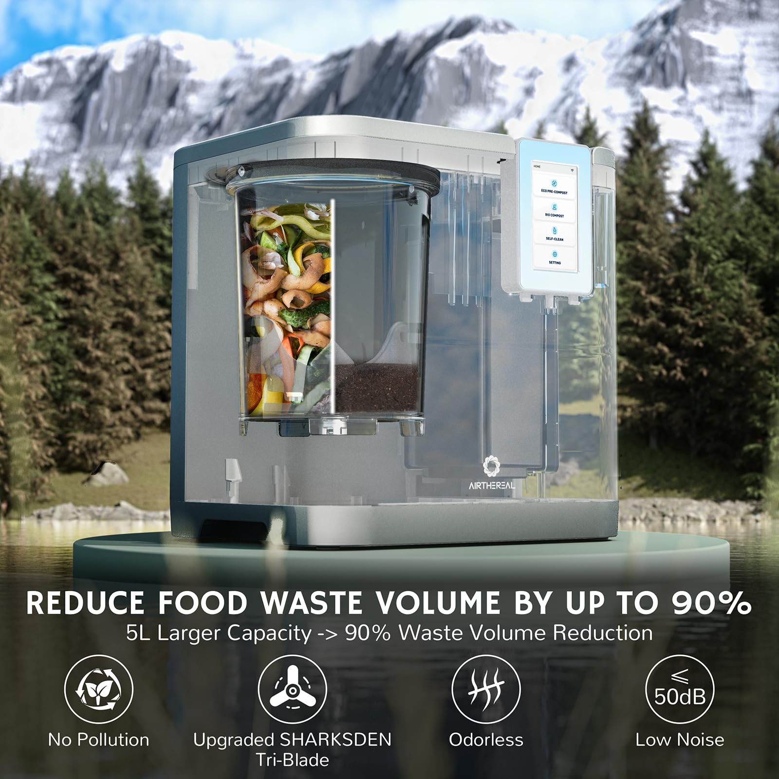 Revive R800 muestra su capacidad de 5 L para residuos diarios.