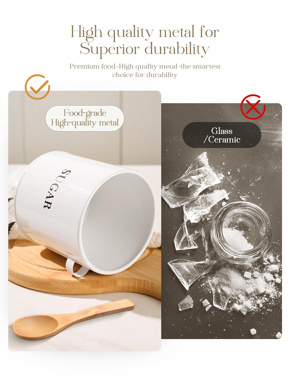 AISBUGUR Azucarero con capacidad de 17 oz destaca tamaño compacto para mostradores.