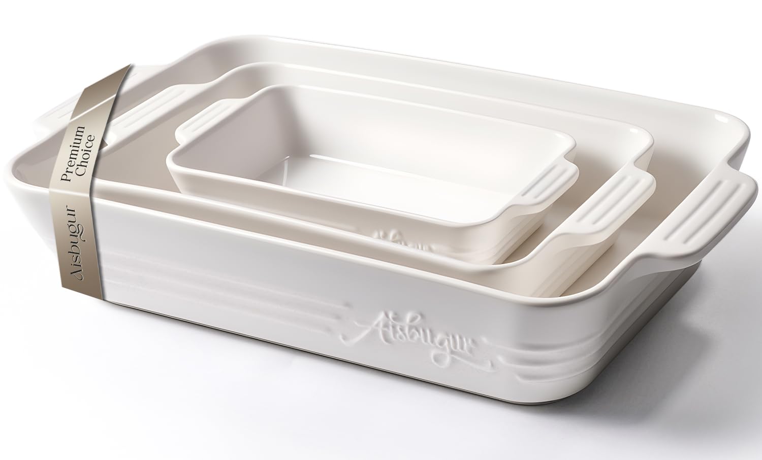 Bandeja cerámica AISBUGUR grande rectangular con asa, ideal para hornear y servir