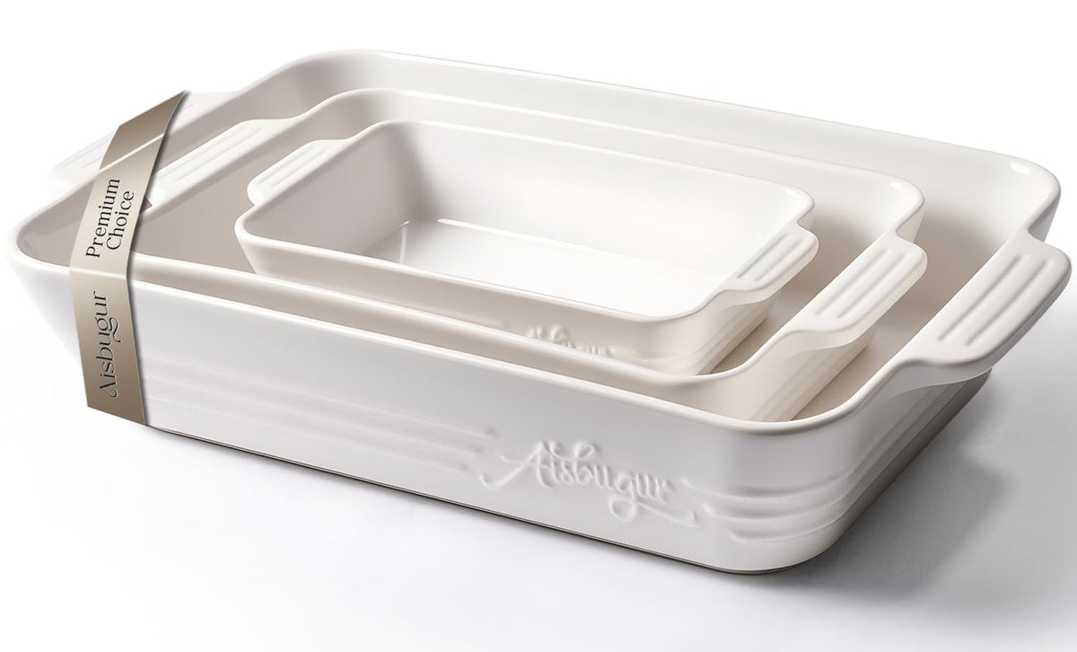 Bandeja cerámica AISBUGUR grande rectangular con asa, ideal para hornear y servir