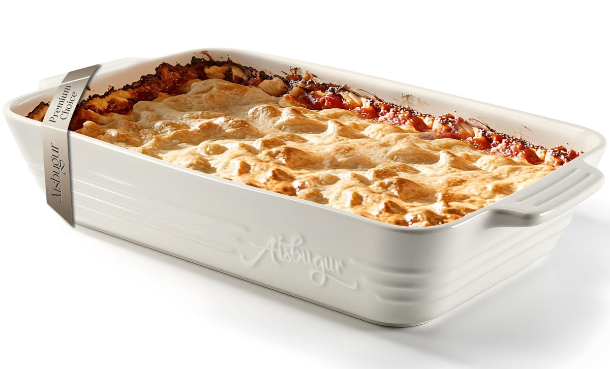 Bandeja AISBUGUR de cerámica para lasaña 9x13, ideal para hornear porciones grandes.
