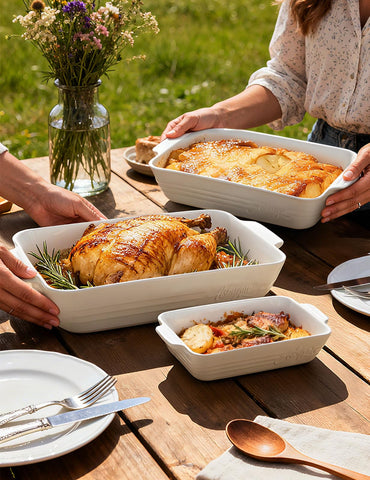 Bandeja cerámica AISBUGUR pequeña rectangular con asa, ideal para postres