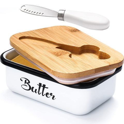 Mantequera AISBUGUR de metal con tapa, ideal para conservar mantequilla en la encimera.