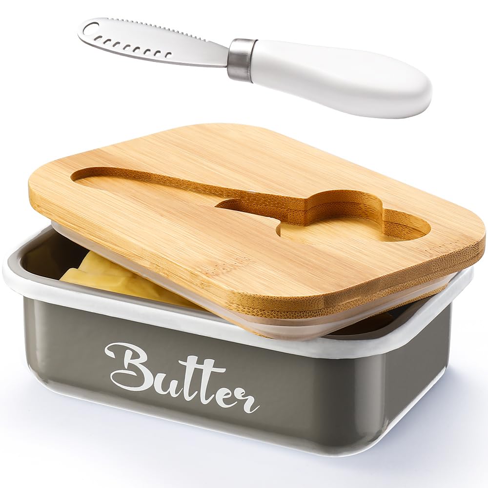 AISBUGUR Mantequera con tapa y cuchillo integrado para uso diario