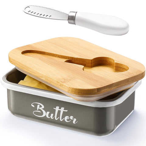 AISBUGUR Mantequera con tapa y cuchillo integrado para uso diario