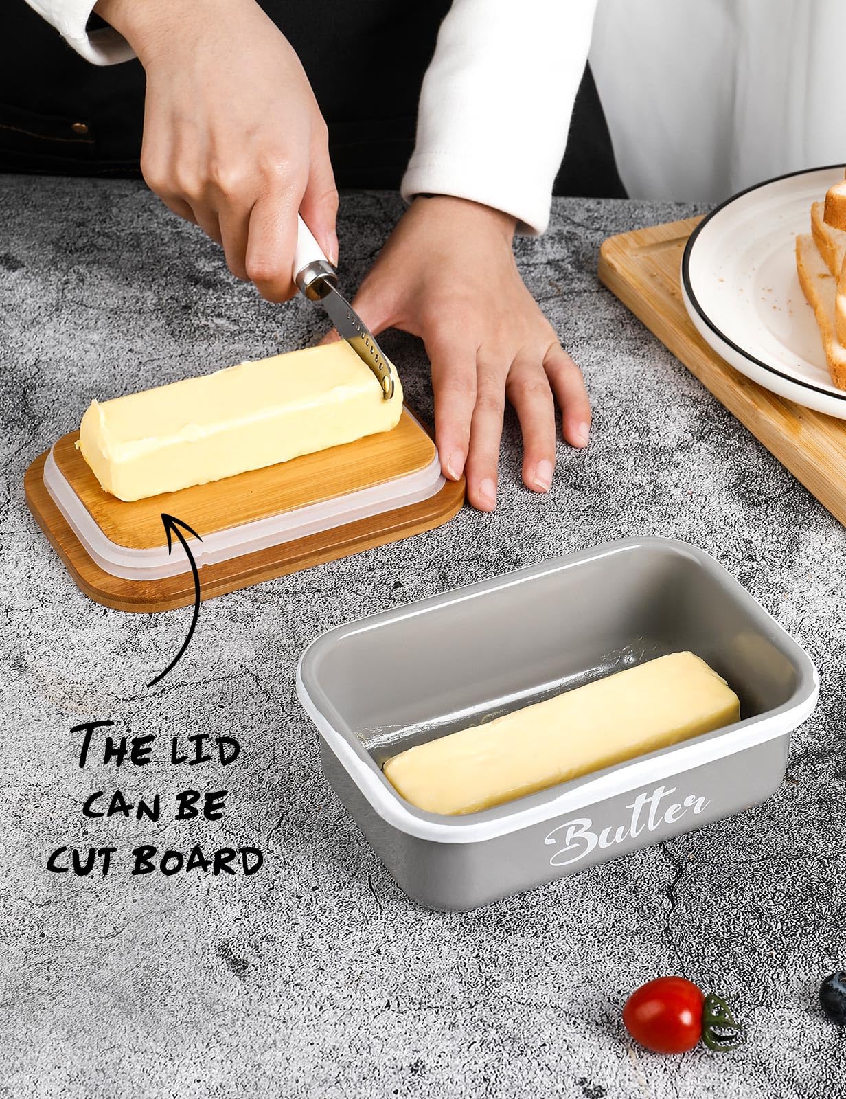 AISBUGUR Tapa funciona como tabla de corte para mantequilla