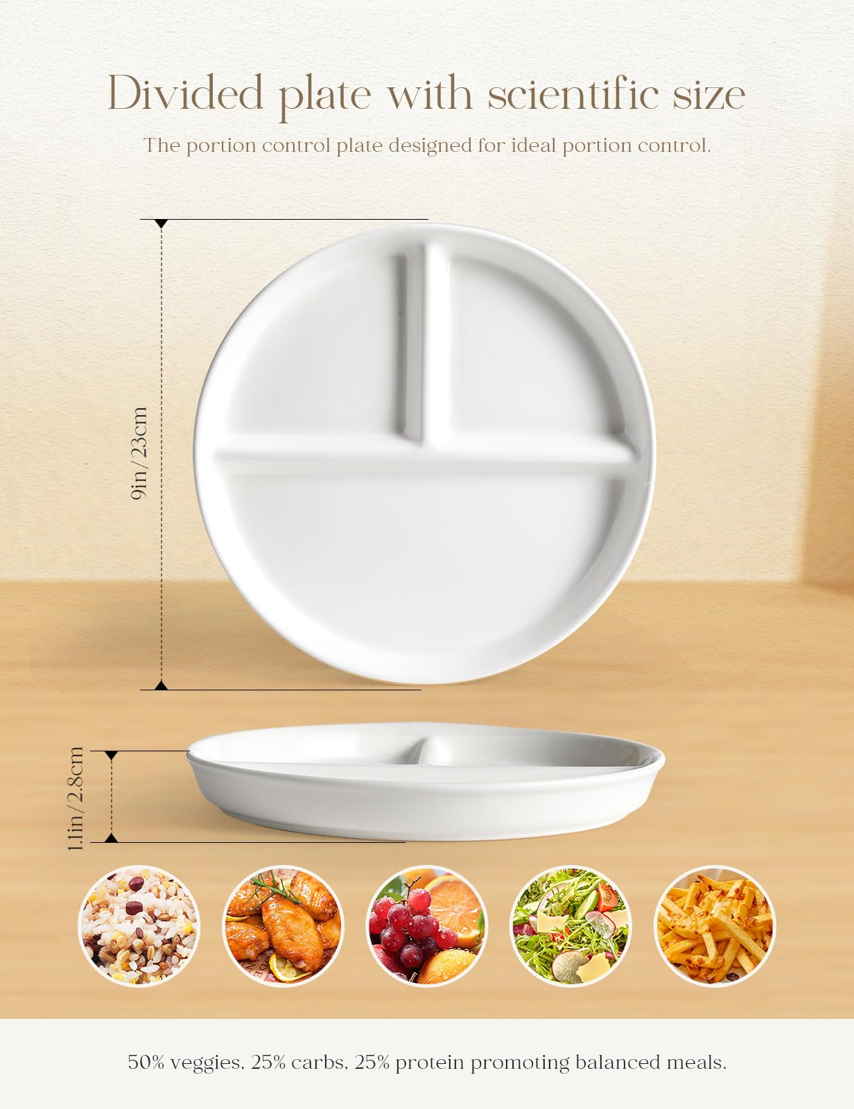 AISBUGUR plato porciones tres compartimentos facilita separar verduras, carbohidratos y proteína