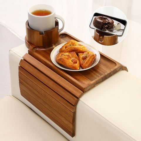 AISONGDONG portavasos para sofá en madera de acacia, estable para bebidas.