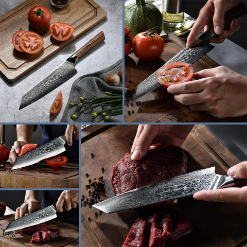 Cuchillo Aisyoko con 67 capas damasco y filo duradero para cortes precisos.