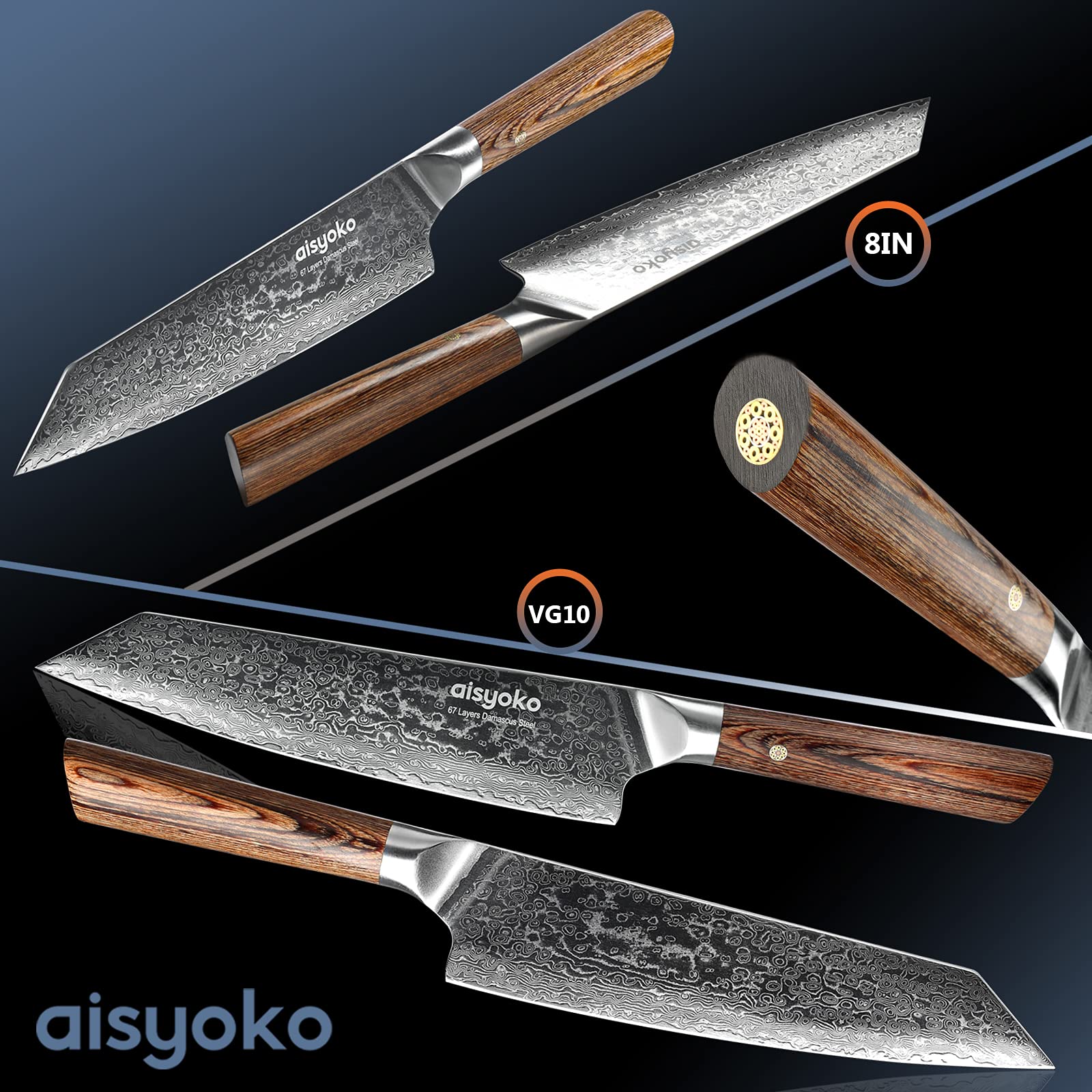 Cuchillo Aisyoko ofrece equilibrio cómodo para diestros y zurdos en la cocina.