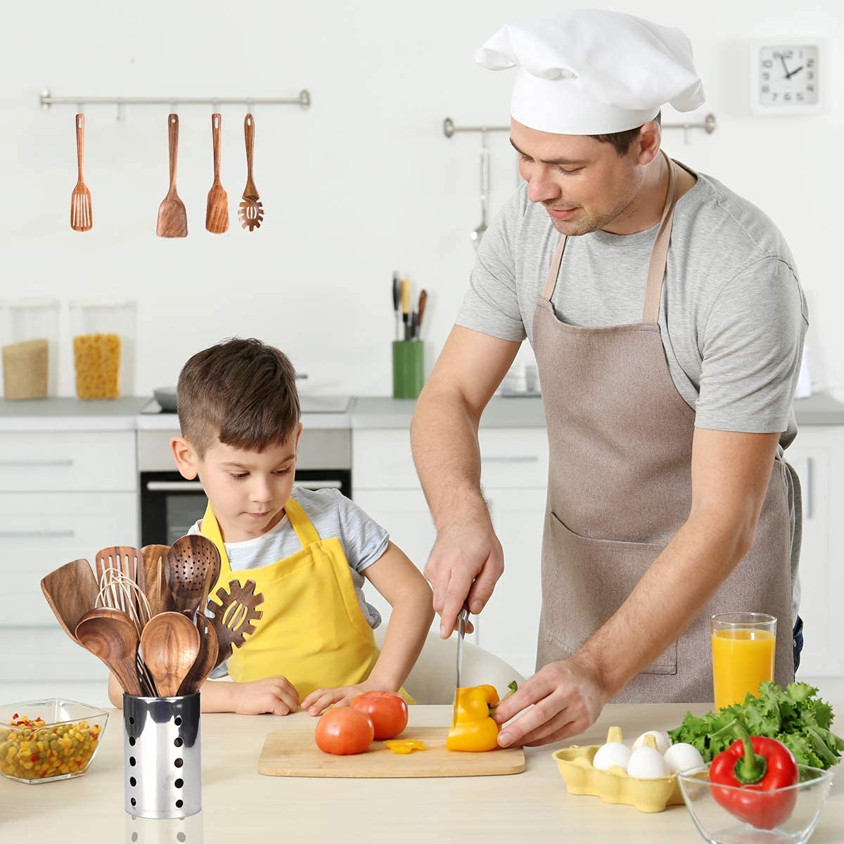 AIUHI cuchara mezcladora de teca, mezcla suave para preparaciones