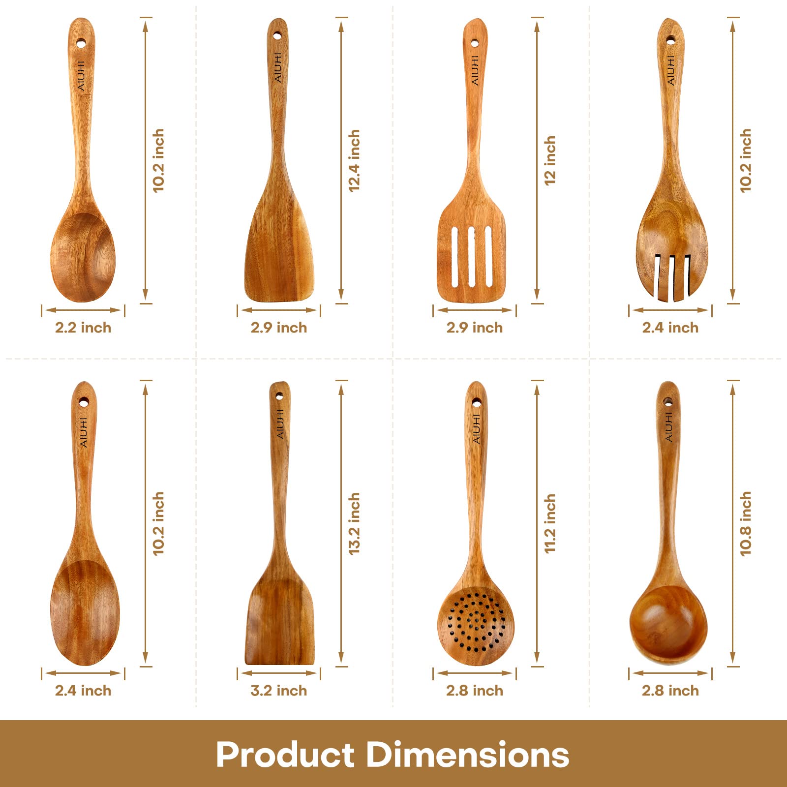 AIUHI utensilios de madera teca, anti-rayones para sartenes y superficies delicadas