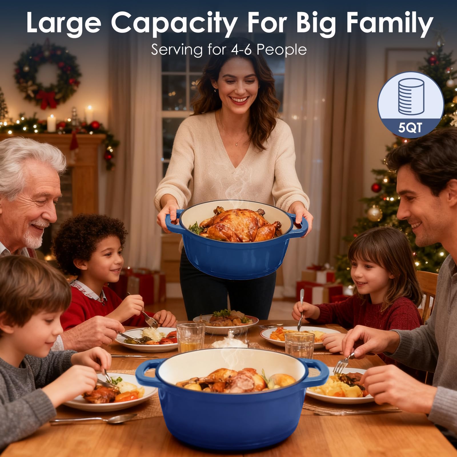 Capacidad de 4-6 porciones para comidas familiares.
