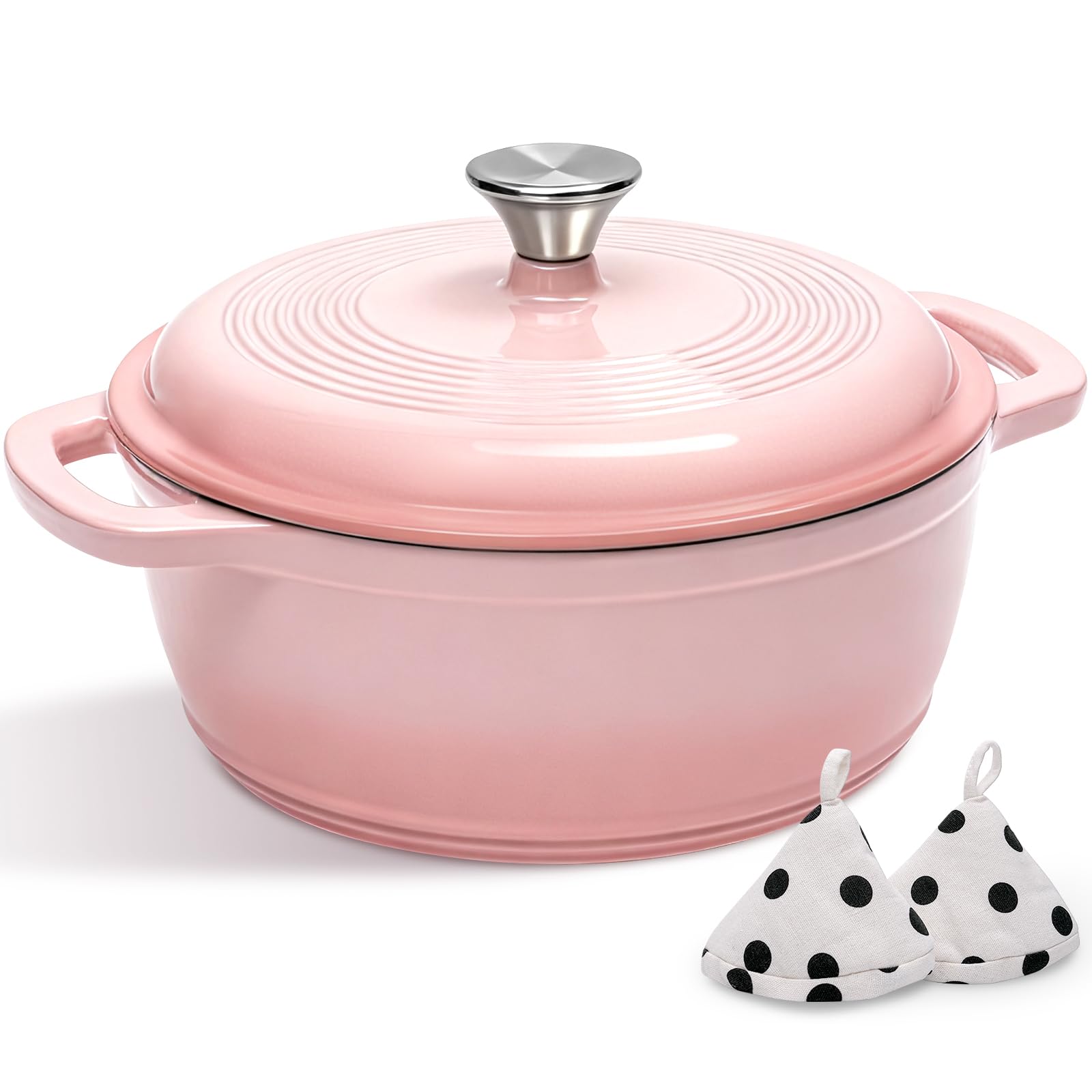 Olla AIVIKI cazo esmaltado 5qt con tapa rosa para hornear pan de forma uniforme