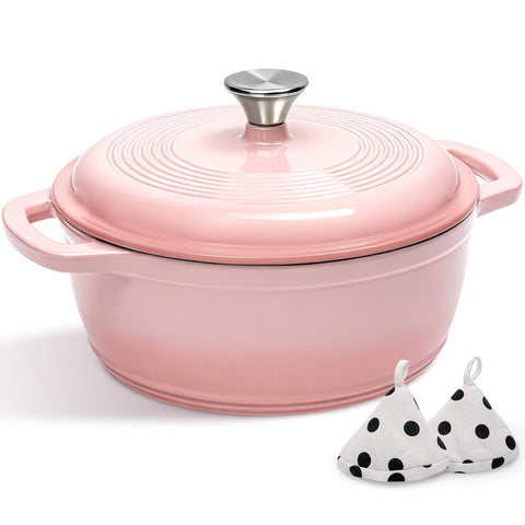 Olla AIVIKI cazo esmaltado 5qt con tapa rosa para hornear pan de forma uniforme