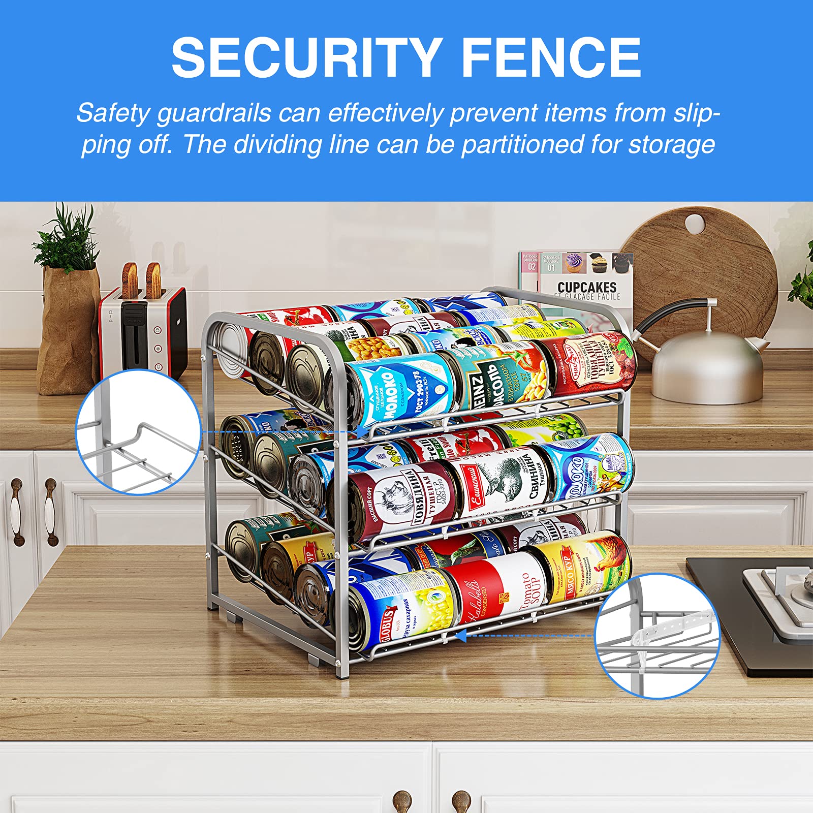 AIYAKA organizador de latas tres niveles, capacidad de 36 latas para almacenamiento estable.