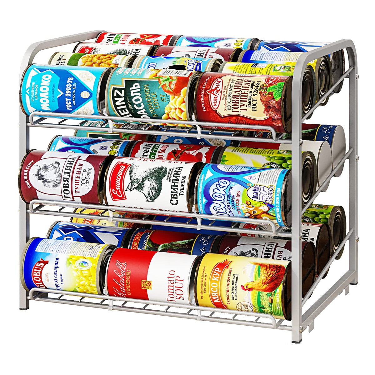 AIYAKA organizador de latas tres niveles, frente: acceso rápido a 36 latas.