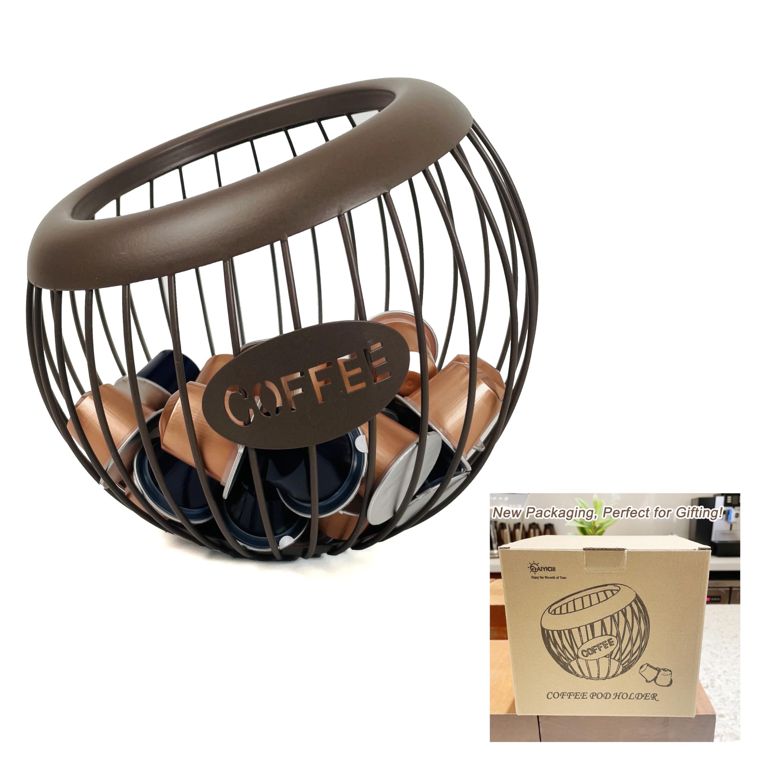 AIYICIII: soporte de cápsulas marrón para encimera, organización de café eficiente.