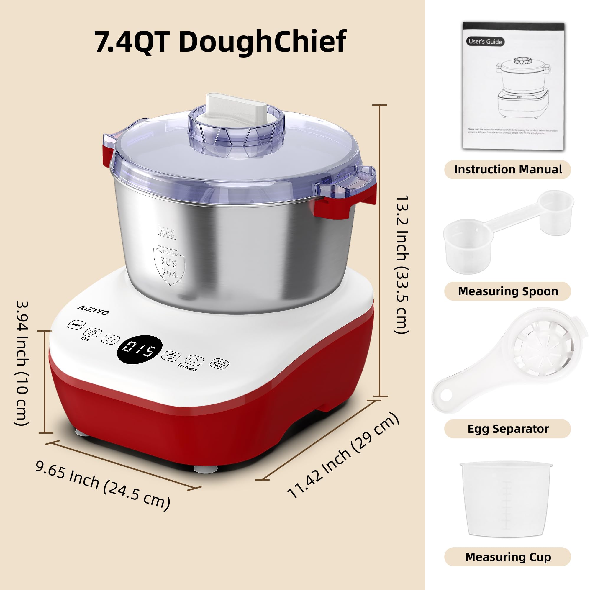 AIZIYO DoughChief piezas desmontadas listas para limpieza rápida y mantenimiento sencillo
