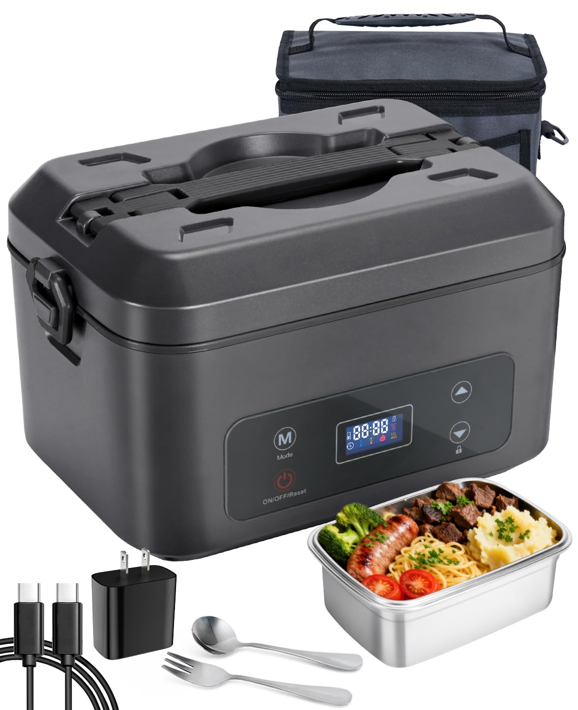Caja de almuerzo AIZOCO con calentamiento de cinco frentes, vista frontal para calor uniforme