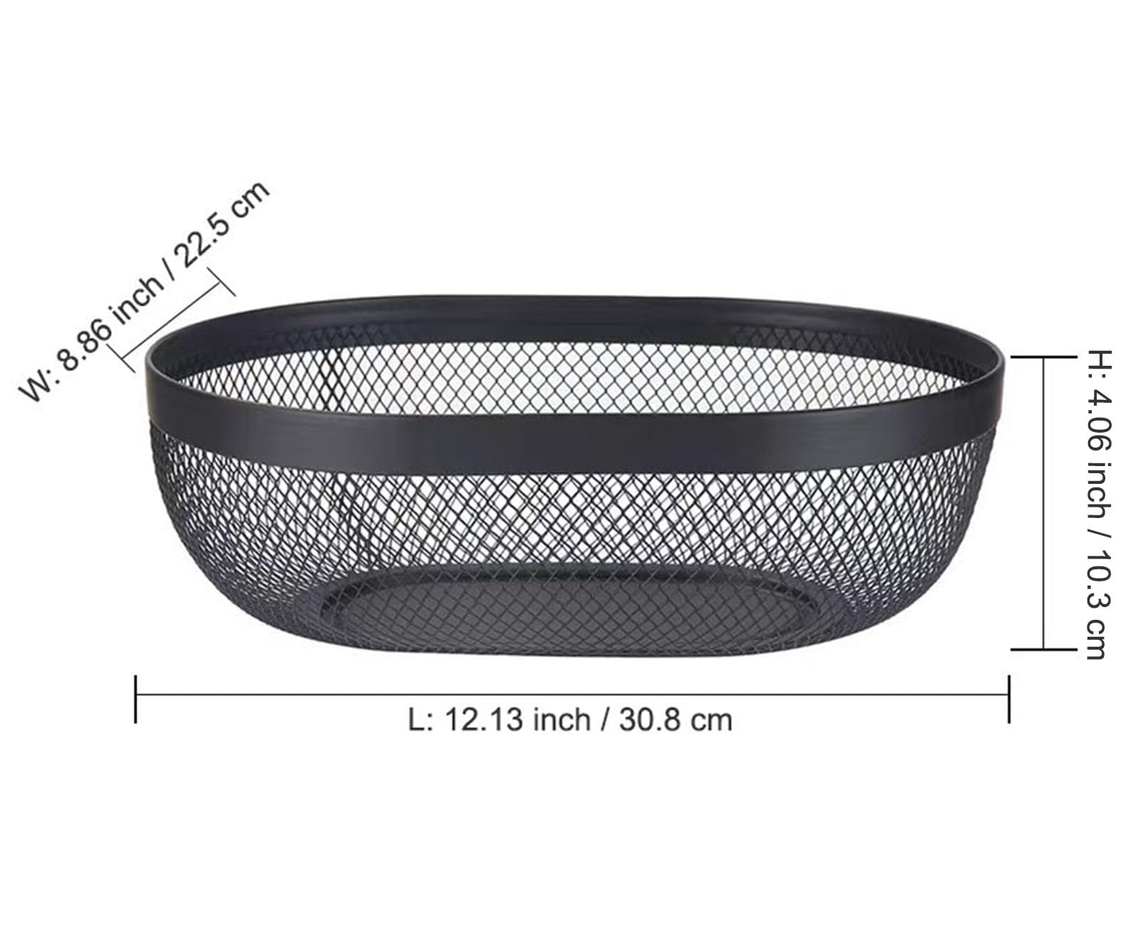 Cesta AJIODA de malla ovalada negra; ideal para frutas y verduras frescas.