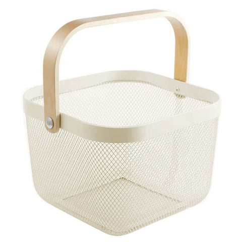 Cesta AJIODA de malla metálica para cocina, ideal para frutas y utensilios.