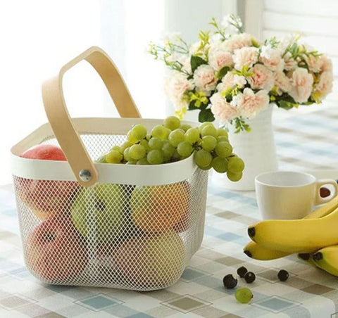 AJIODA cesta móvil de malla metálica, ideal para cocina y mesa.