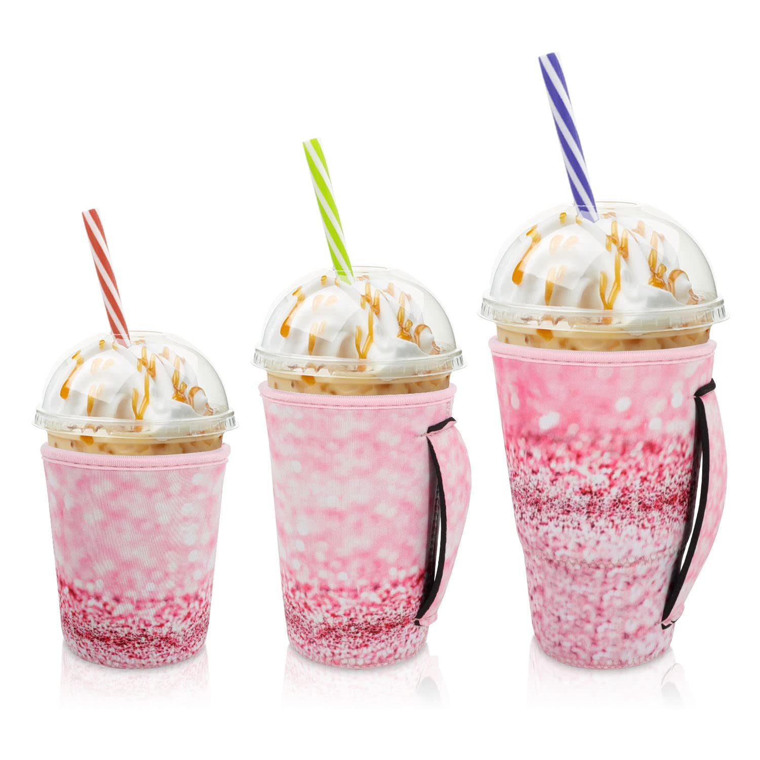 AJLTPA funda aislante neopreno con manija rosa glitter para taza