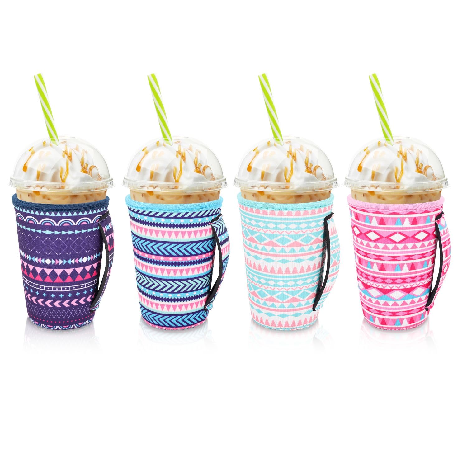 AJLTPA manguito de neopreno con diseño geométrico para café helado, mejora el agarre.