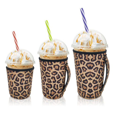 AJLTPA funda aislante para café frío leopardo conjunto de tres fundas protegen bebidas