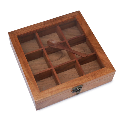 Ajuny caja de especias en madera natural, duradera y decorativa