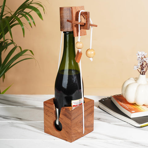 Ajuny: caja puzzle de vino en madera, diseño artesanal para decoración y regalo