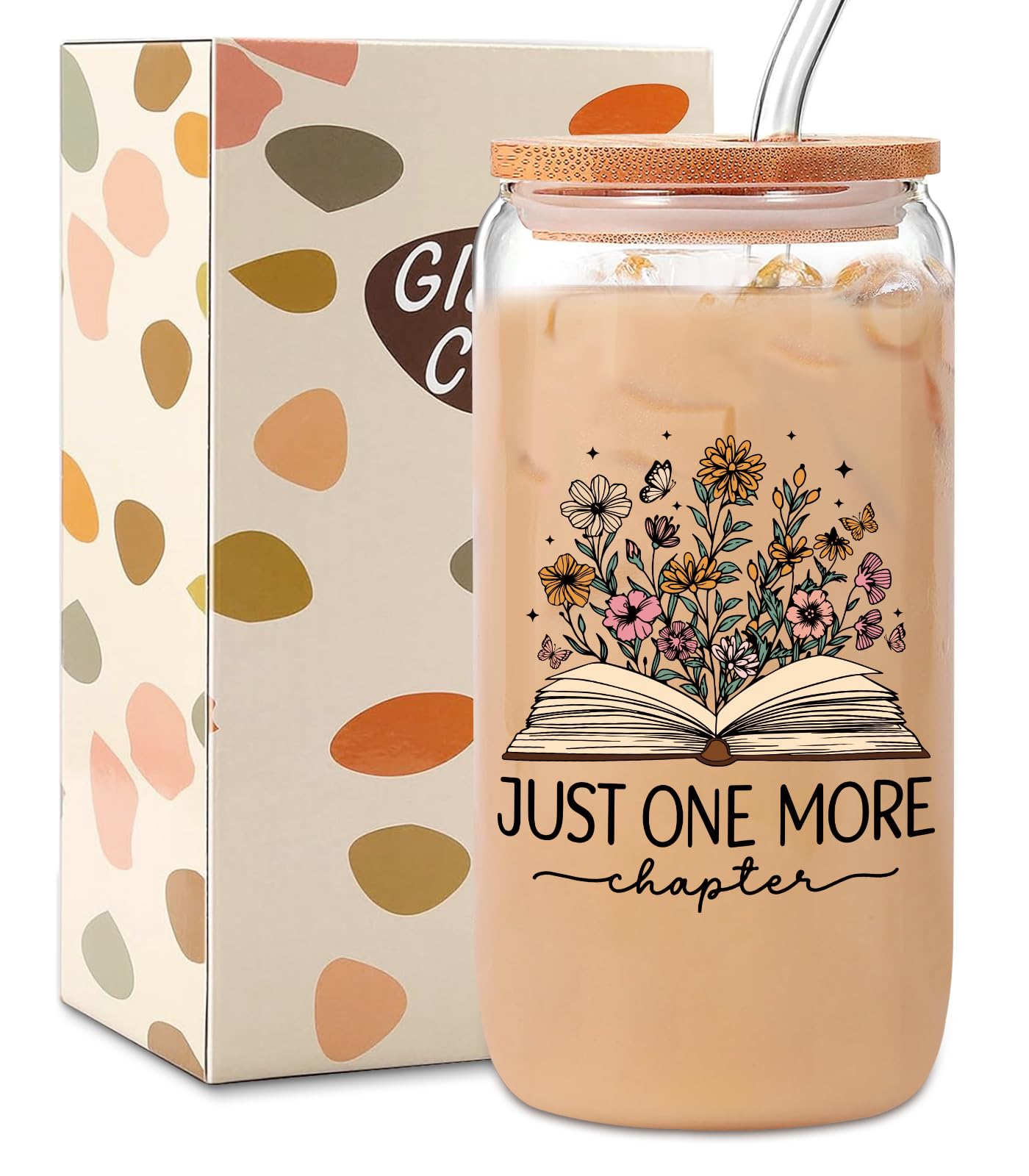 AKAQCHANG taza de vidrio 16oz con tapa y pajilla, ideal para café helado.