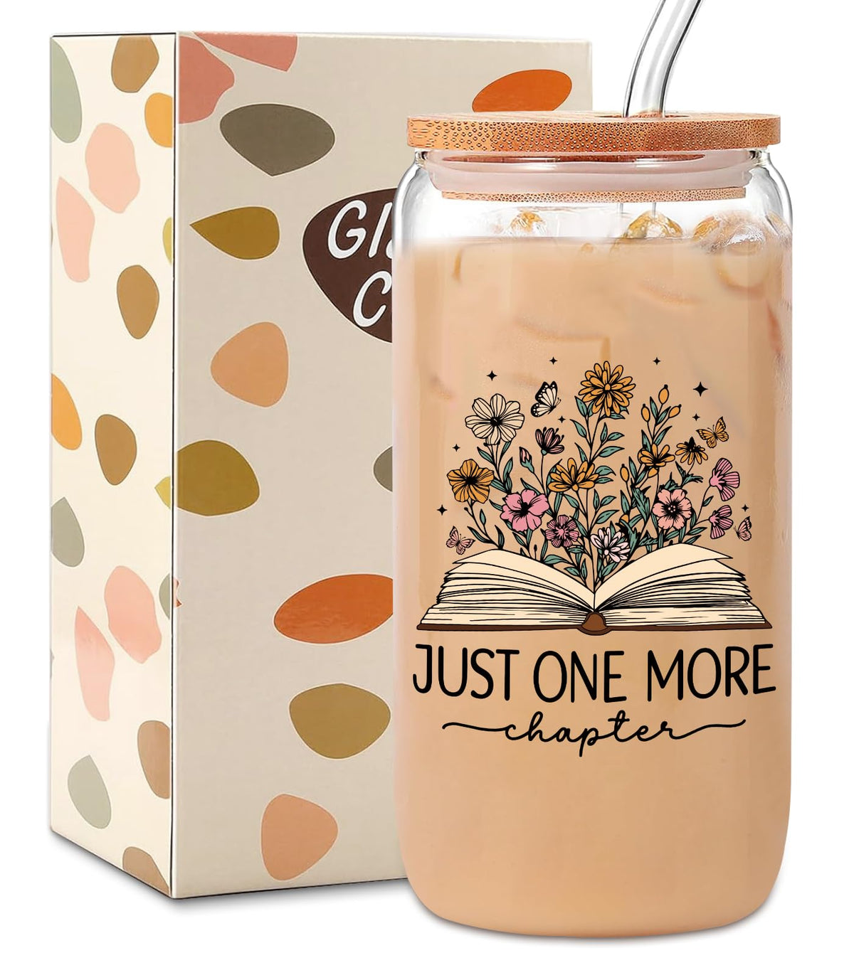 AKAQCHANG taza de vidrio 16oz con tapa y pajilla, ideal para café helado.
