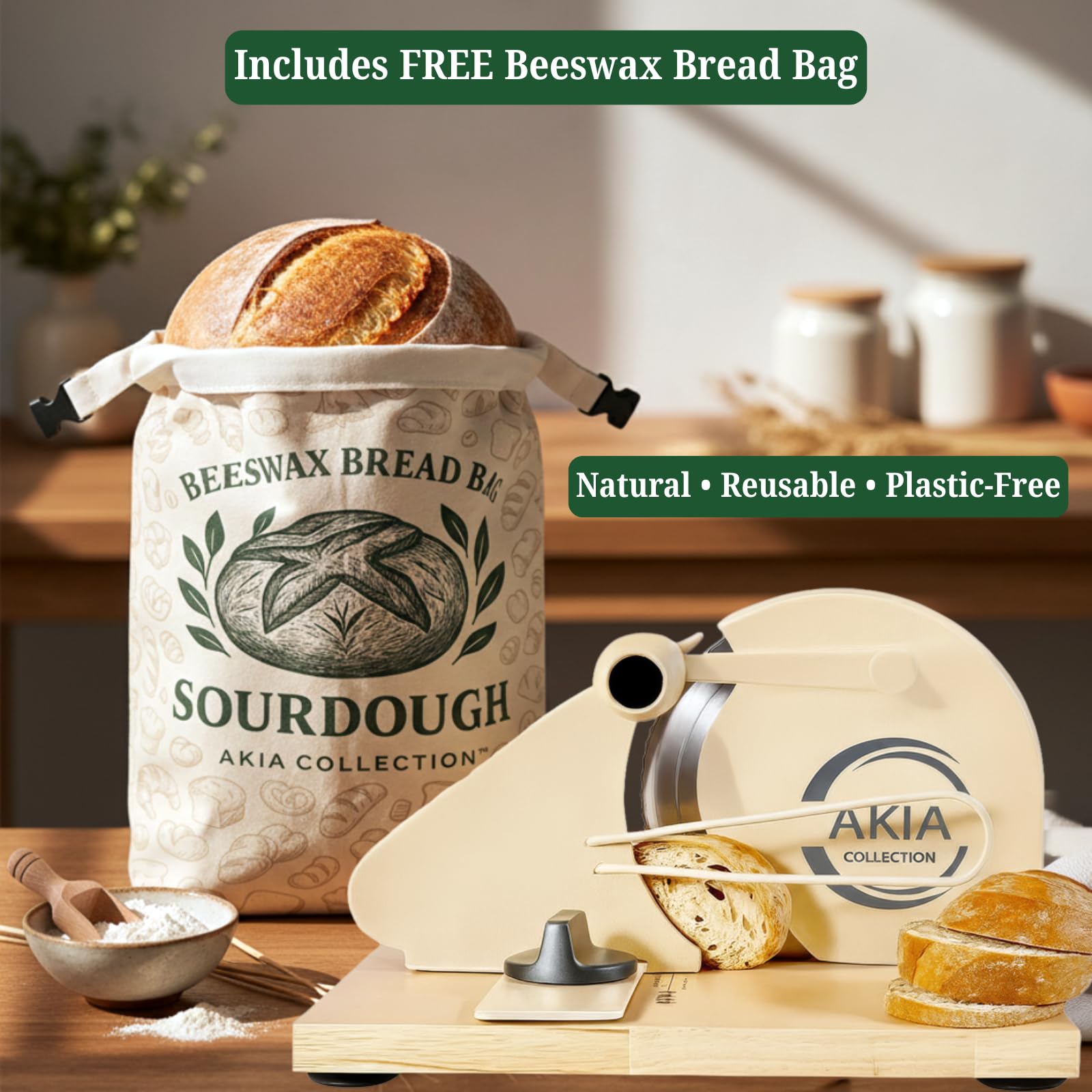 Akia Collection Bolsa de pan con cera de abejas para conservar la corteza
