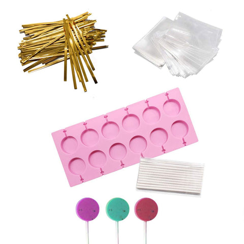 AKINGSHOP molde silicona chupetes redondos 12 cavidades, dulces fáciles de desmoldar.