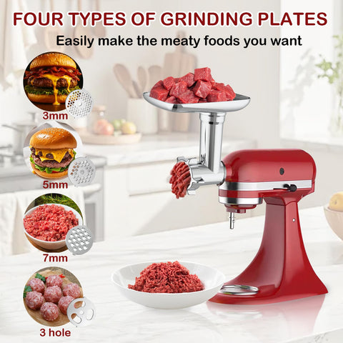 Akiosk accesorios de corte y rallado para KitchenAid con texturas variadas.