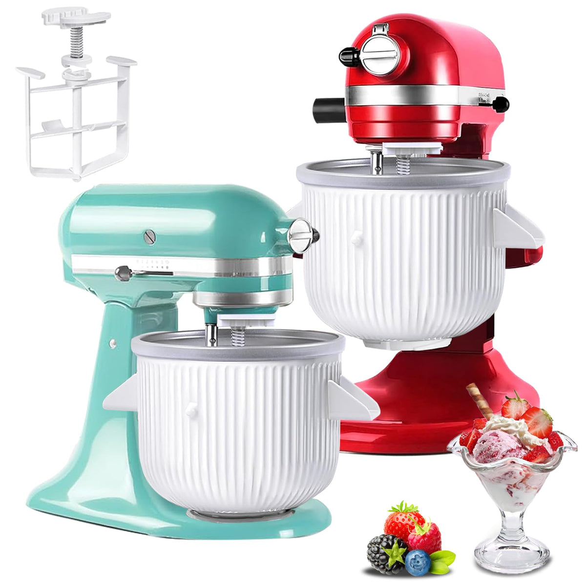 Akiosk acoplador para KitchenAid con cuenco helado 2qt, ideal para helados caseros.