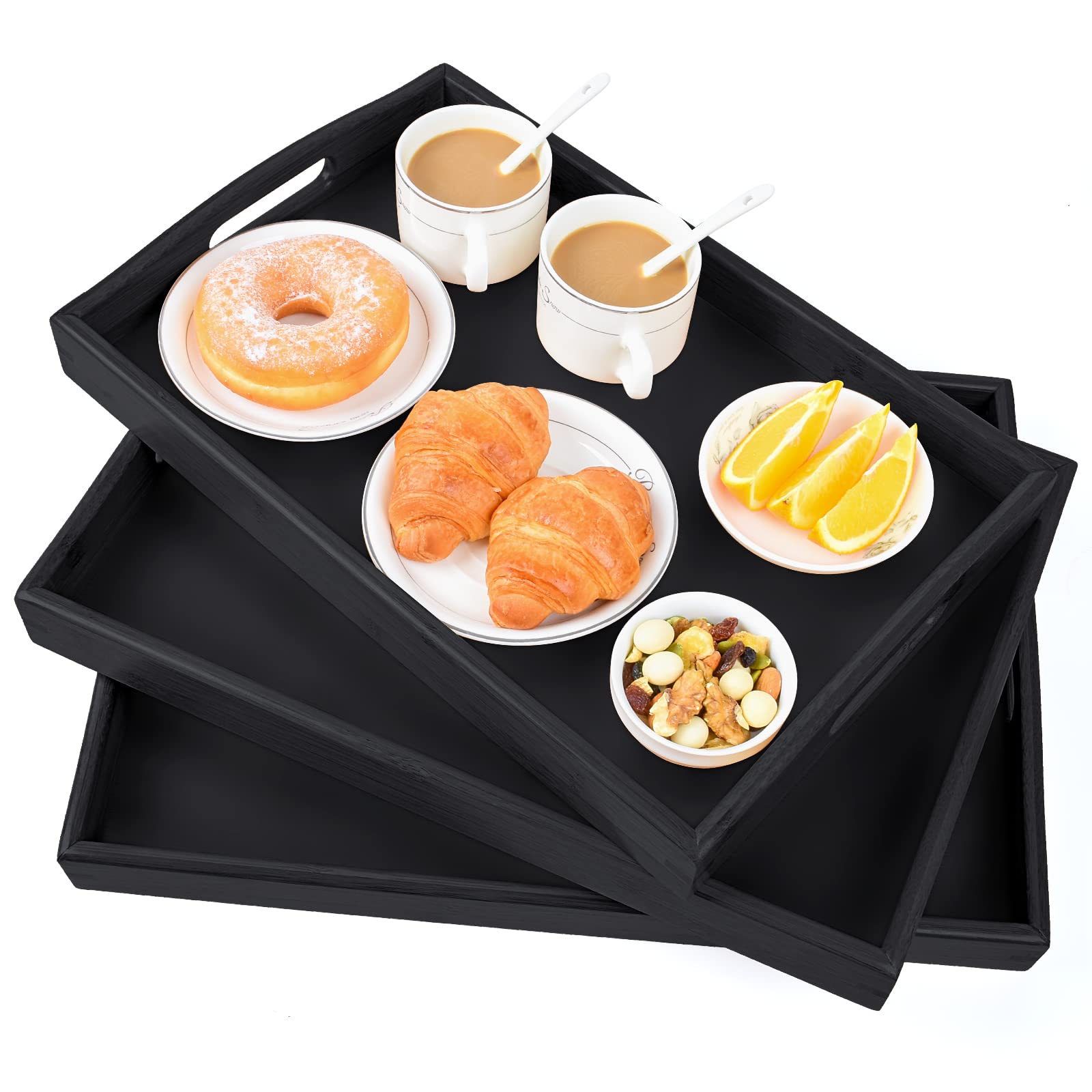 AKKAJJ bandeja de bambú rectangular grande con mangos, ideal para desayuno en cama