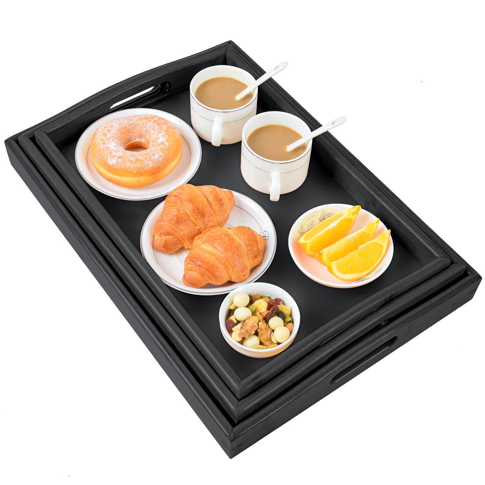 AKKAJJ bandeja de bambú rectangular mediana con mangos, perfecta para comer junto al sofá