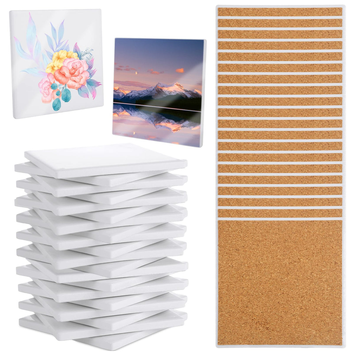 AKOLAFE posavasos ceramicos 4x4 con corcho, protege superficies y absorbe líquidos.