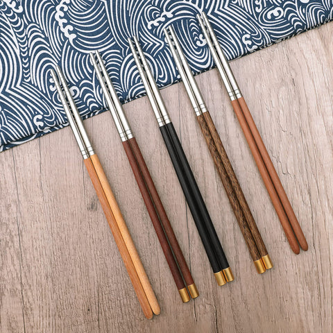 AKONEGE palillos de 25 cm con mango de madera y punta de acero, ideales para sushi.