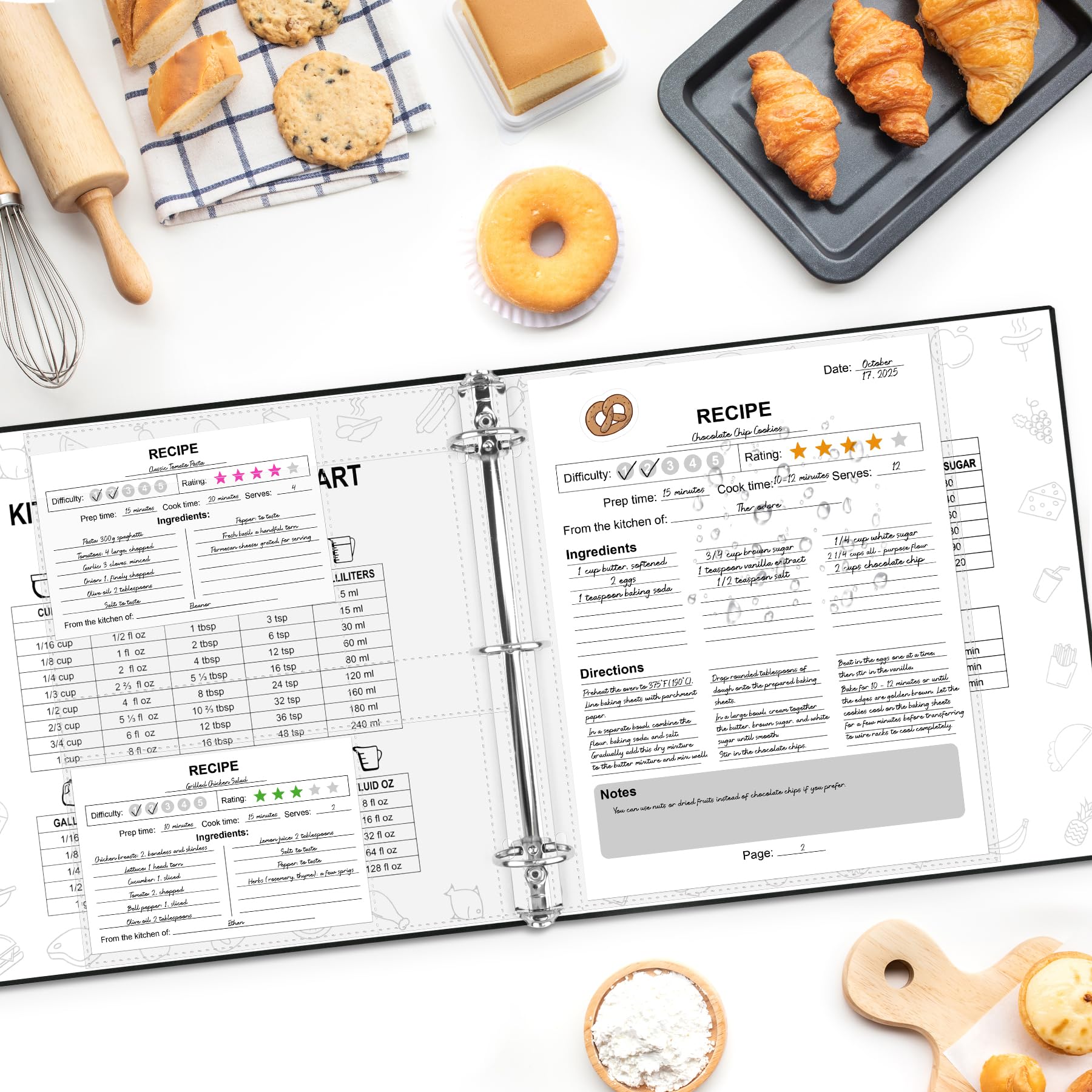AKONEGE Tarjetas de recetas 8.5x11 y 4x6, registro claro