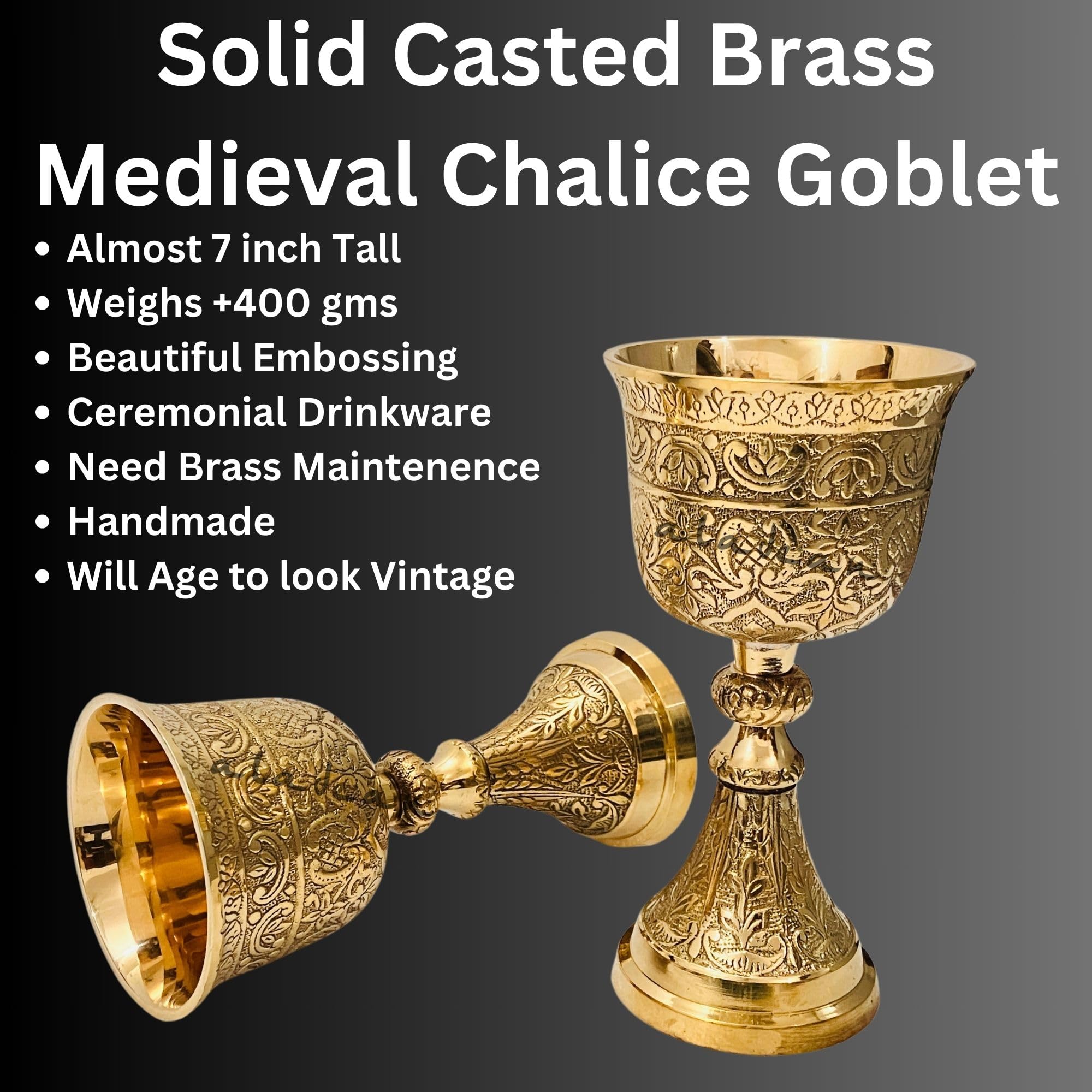 ALADEAN caliz bronce tallado medieval para servir vino en celebraciones.