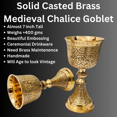 ALADEAN caliz bronce tallado medieval para servir vino en celebraciones.