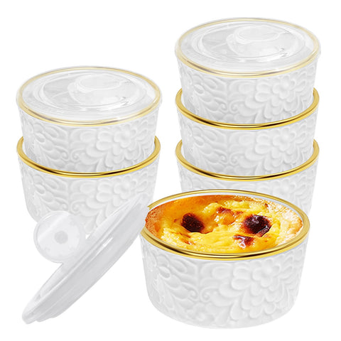 Alarrar recpientes cerámicos con relieve floral blanco para postres
