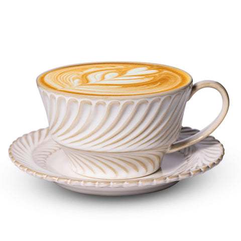 Alarrar Taza latte cerámica con plato, diseño elegante para uso diario.