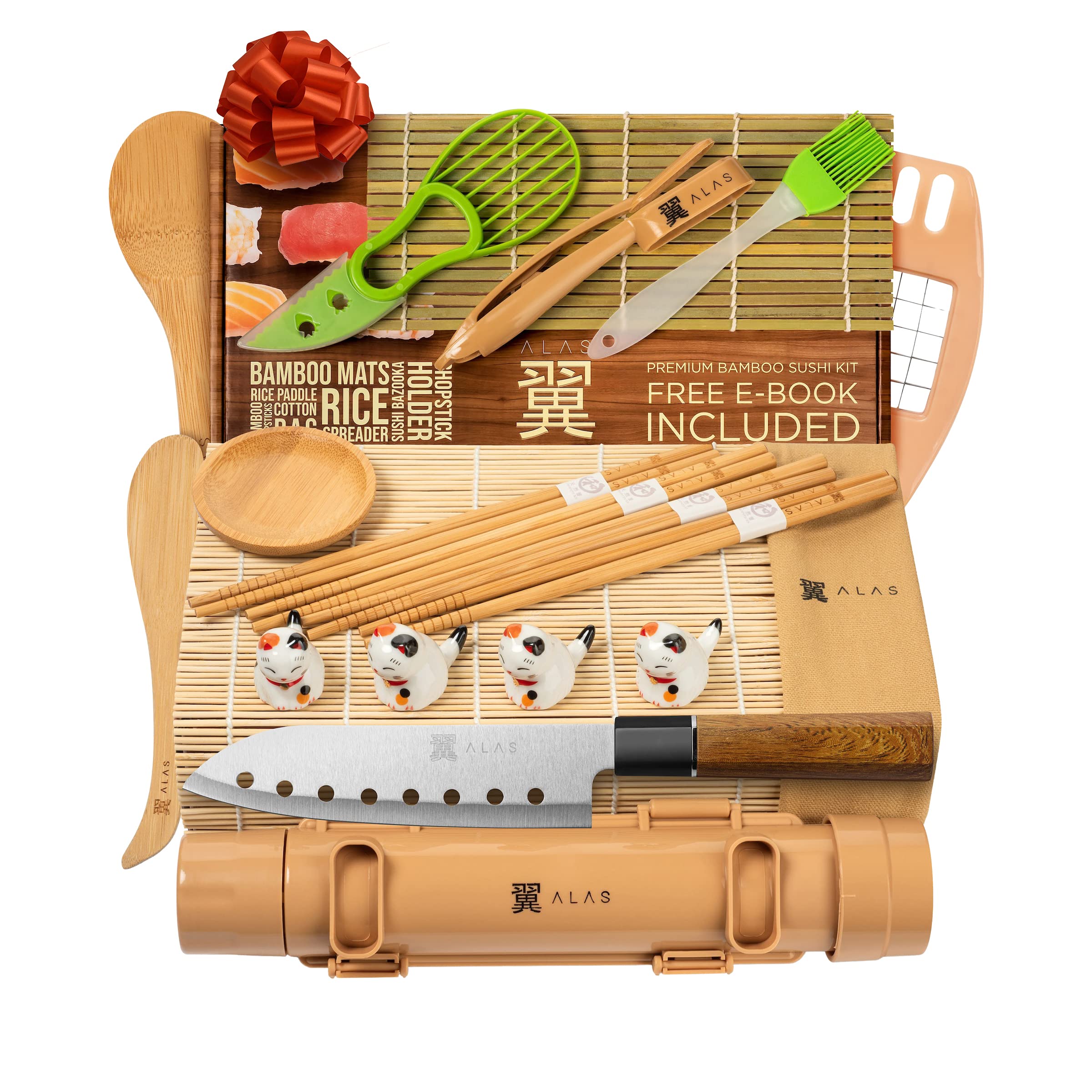 Alas Set de Sushi 20 Piezas: cuchillo de sushi para cortes precisos en casa