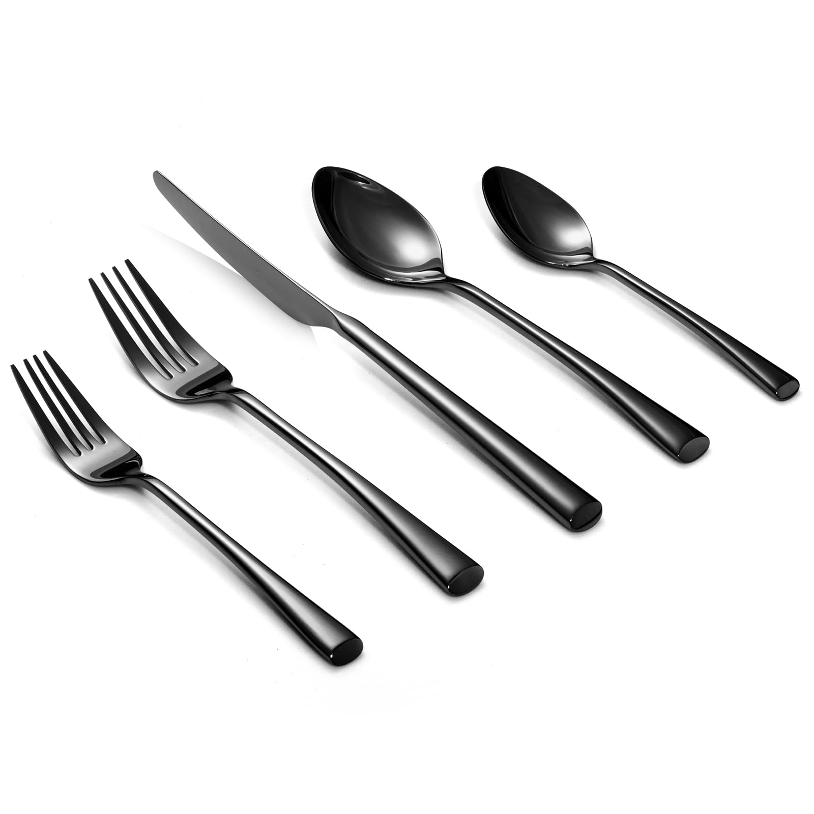 Alata Bailey Black cubiertos 20 piezas en mesa para una cena elegante.