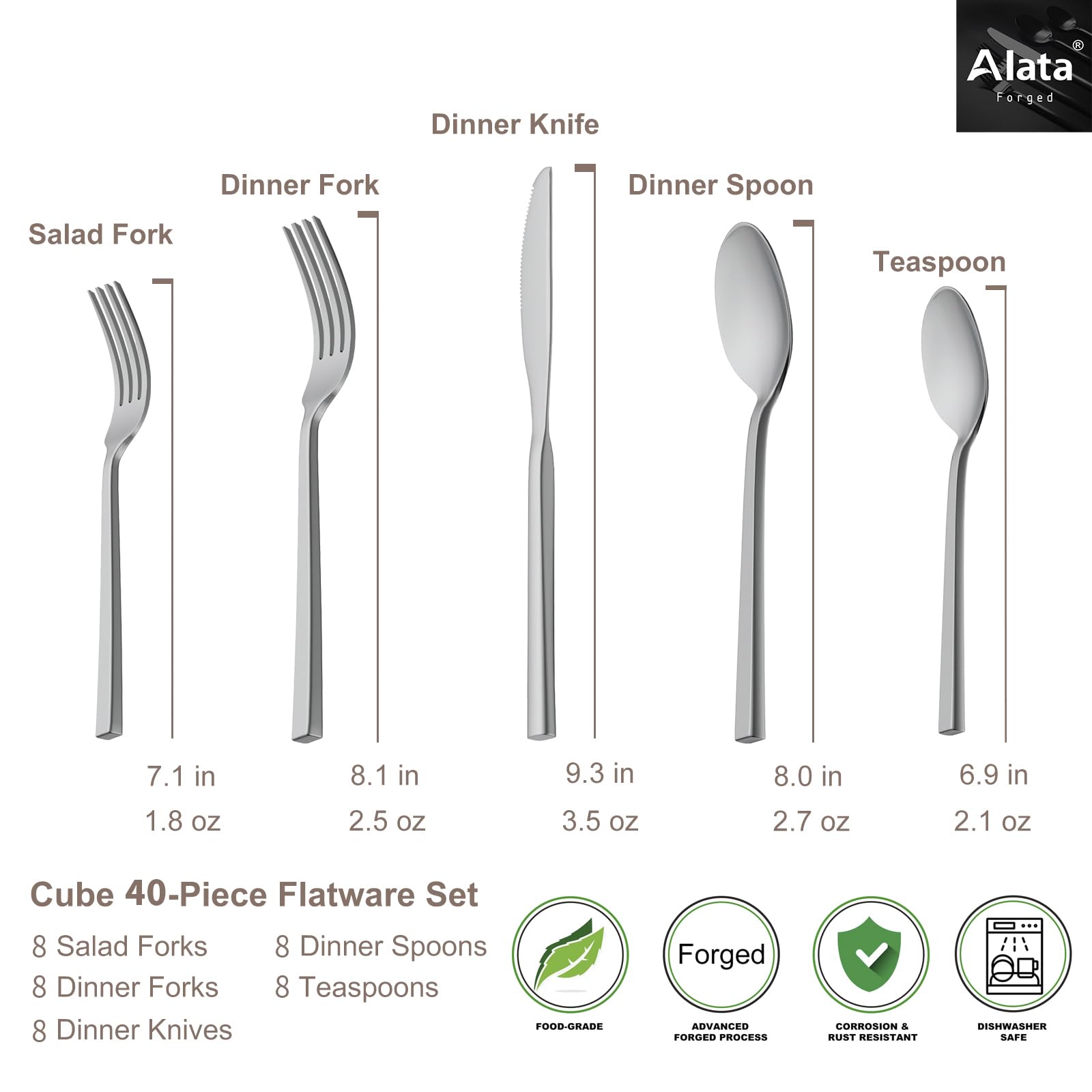 Tenedores de ensalada Alata Cube, acero inoxidable aptos para lavavajillas.